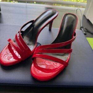 Sexy red patent slide sandals 9